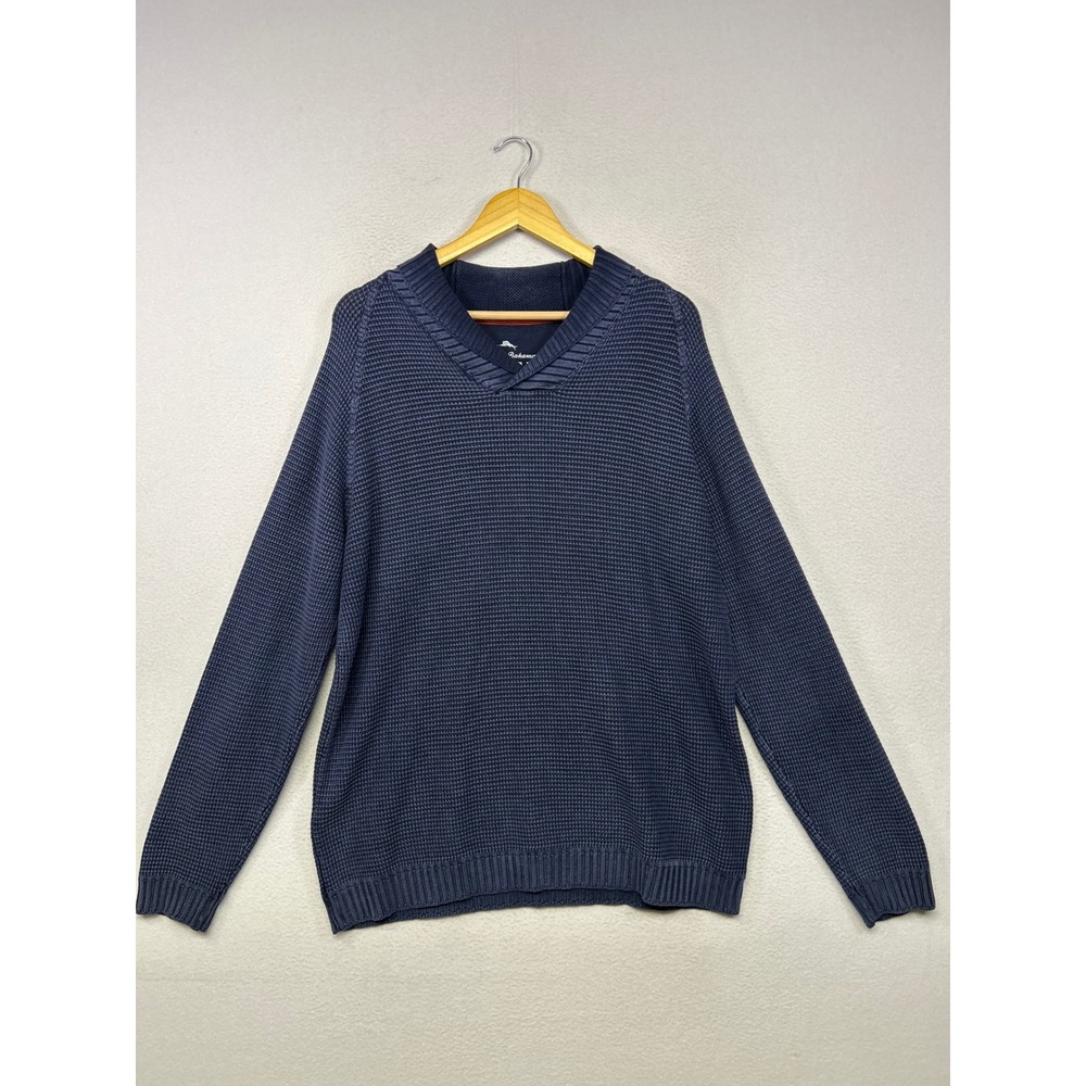 Coastal Tommy Bahama Mens XL Navy Blue Waffle Knit Pullover Sweater Nautical